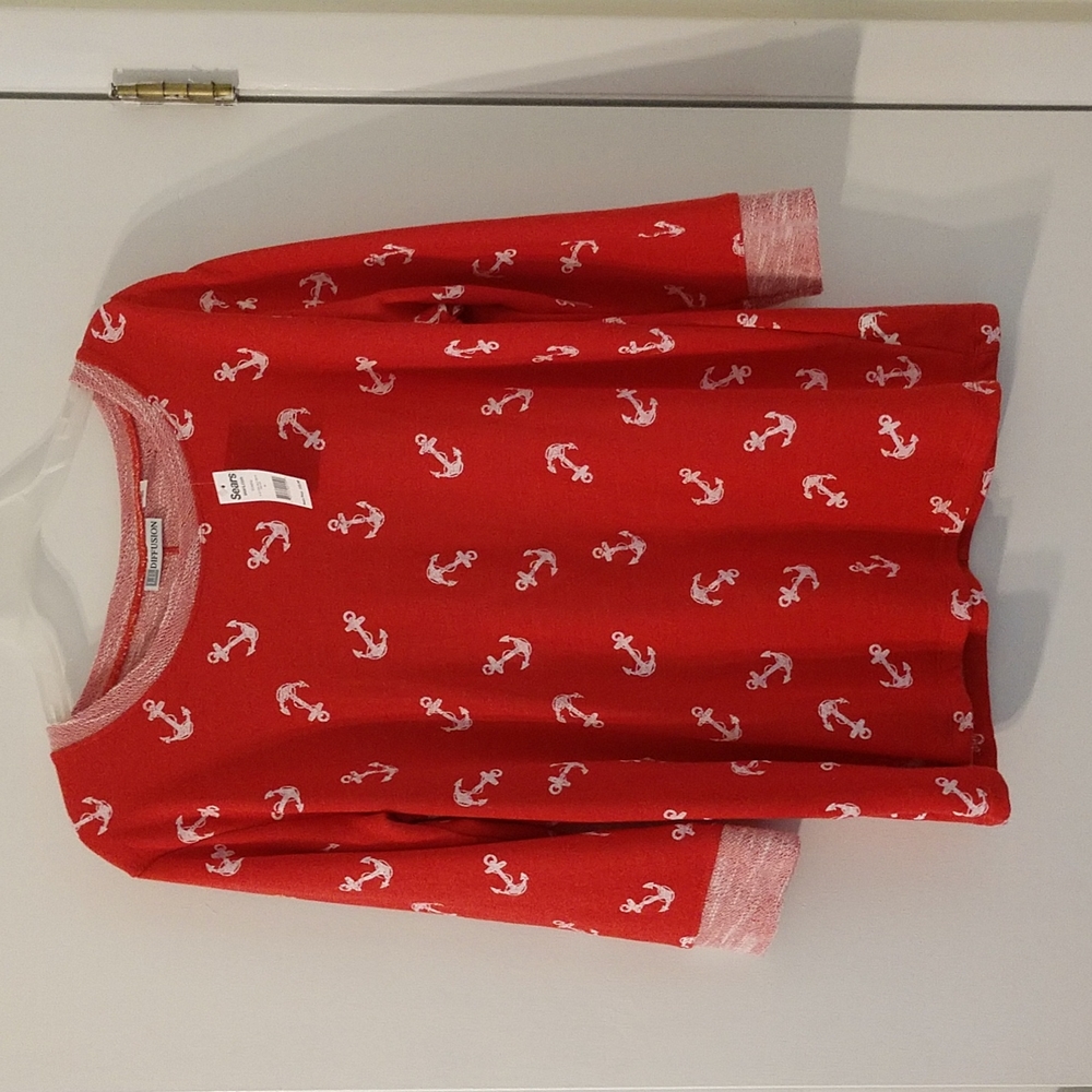 I.B. Diffusion Red Nautical Anchor 3/4 Sleeve French Terry Top Shirt Size M